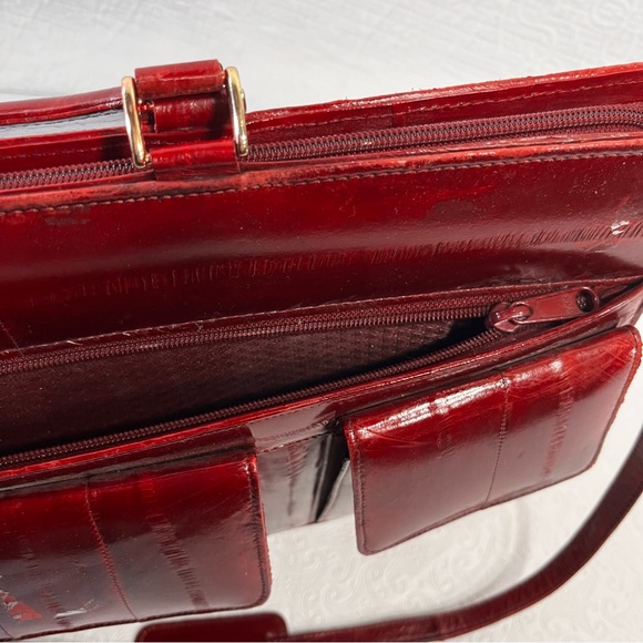 Vintage Eel Skin Leather Burgundy Briefcase 17x11 Ox Blood Red Shiny Academia - Picture 7 of 16